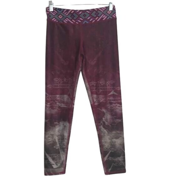 Evolution & Creation Womens Geometric Print Burgundy Leggings Size S - Picture 1 of 8